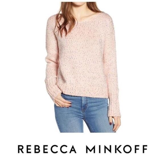 Rebecca Minkoff Pale Pink Sequin Scoop Neck Pullover Knit Katia Sweater Small - Picture 1 of 7